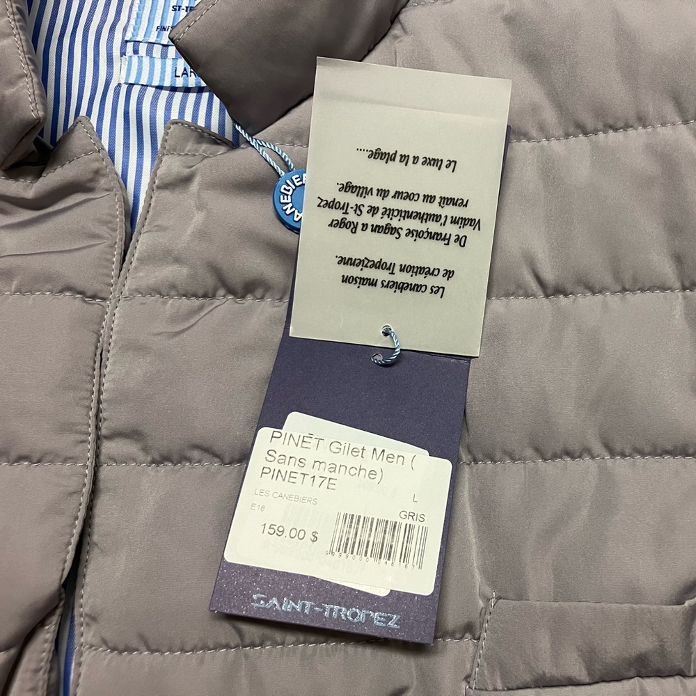 New Arrival! NWT 🇫🇷 Les Canebiers Grey Puffer Vest with Collar - Picture 2 of 10
